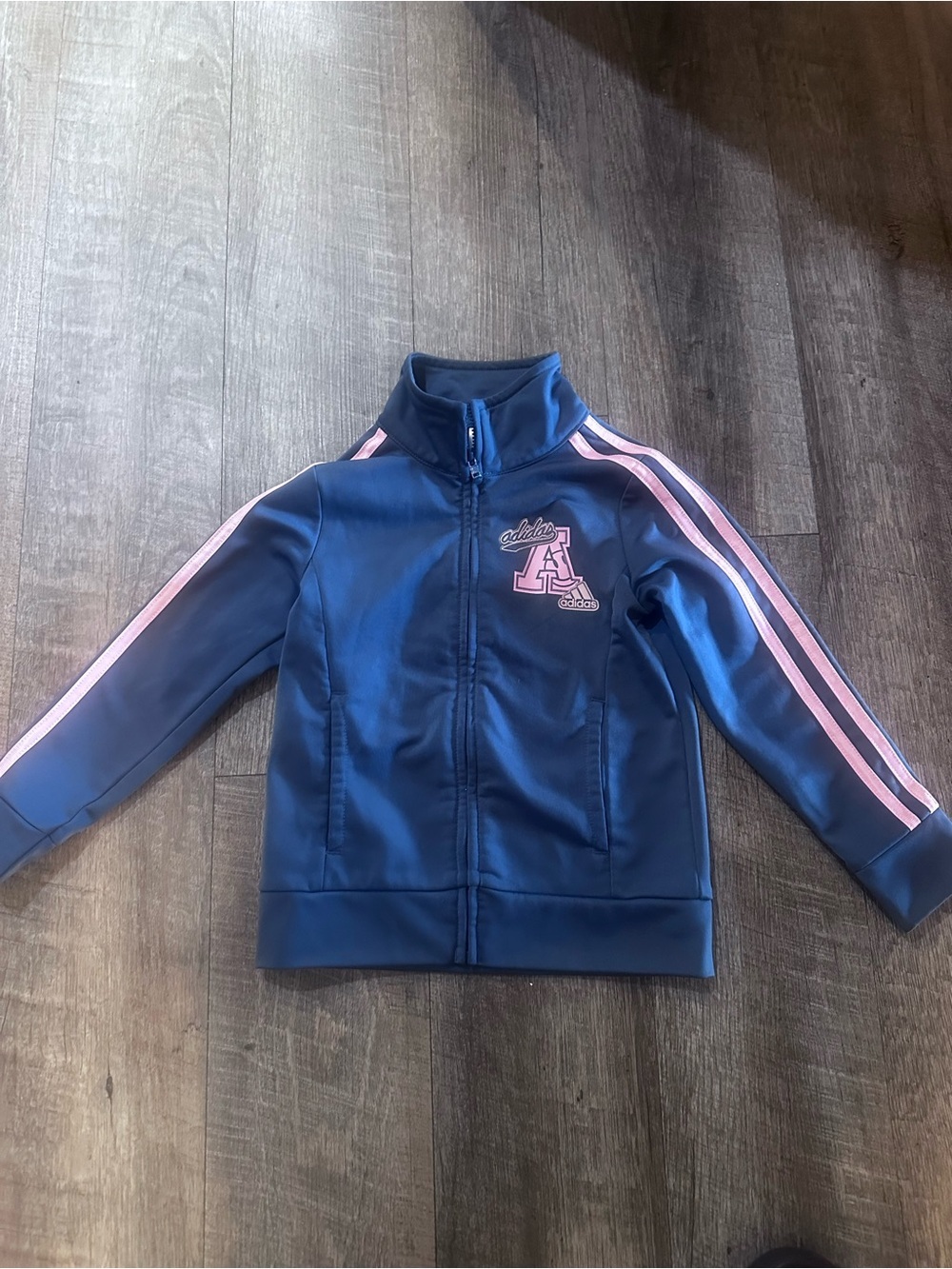 adidas athletic navy Jacket with Pink Stripe Accents